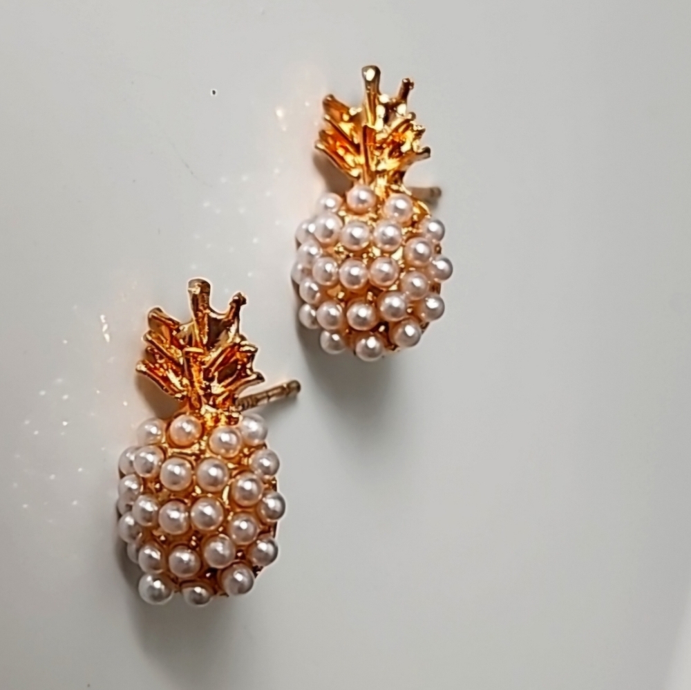 Pineapple Stud Earrings Loaded with Simulated Pearls Rose Gold
